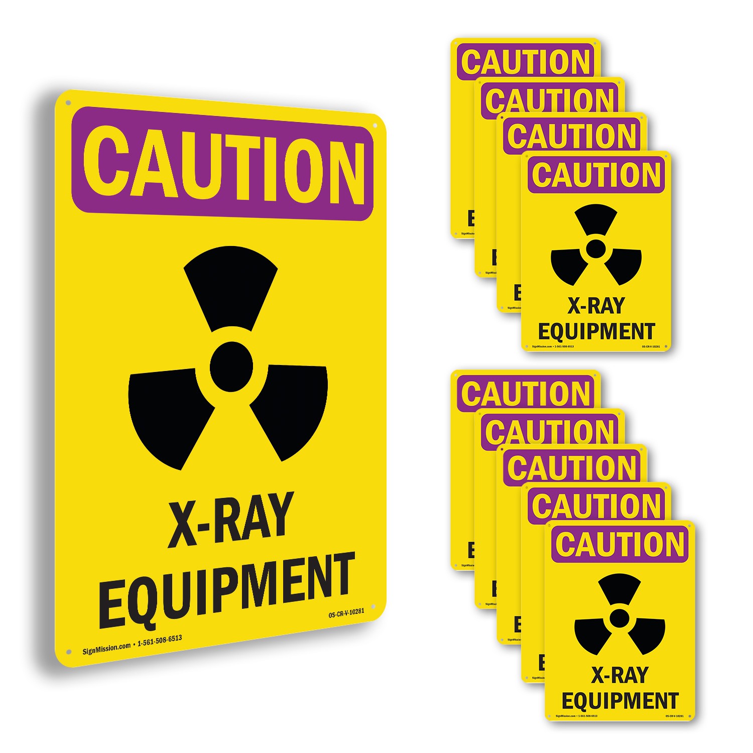 X-Ray Equipment With Symbol OSHA Caution Radiation Sign Or Decal – 5 or 10 Pack