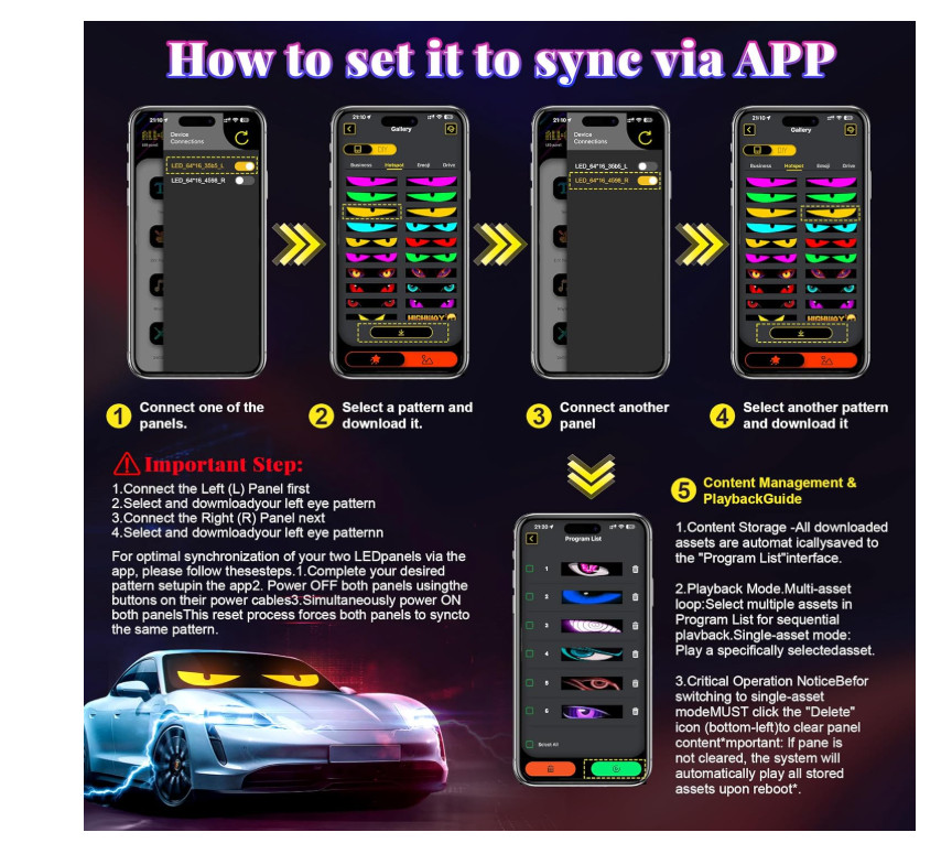 64×20 LED Car Eyes Display Sign – Programmable Scrolling Text & Animation