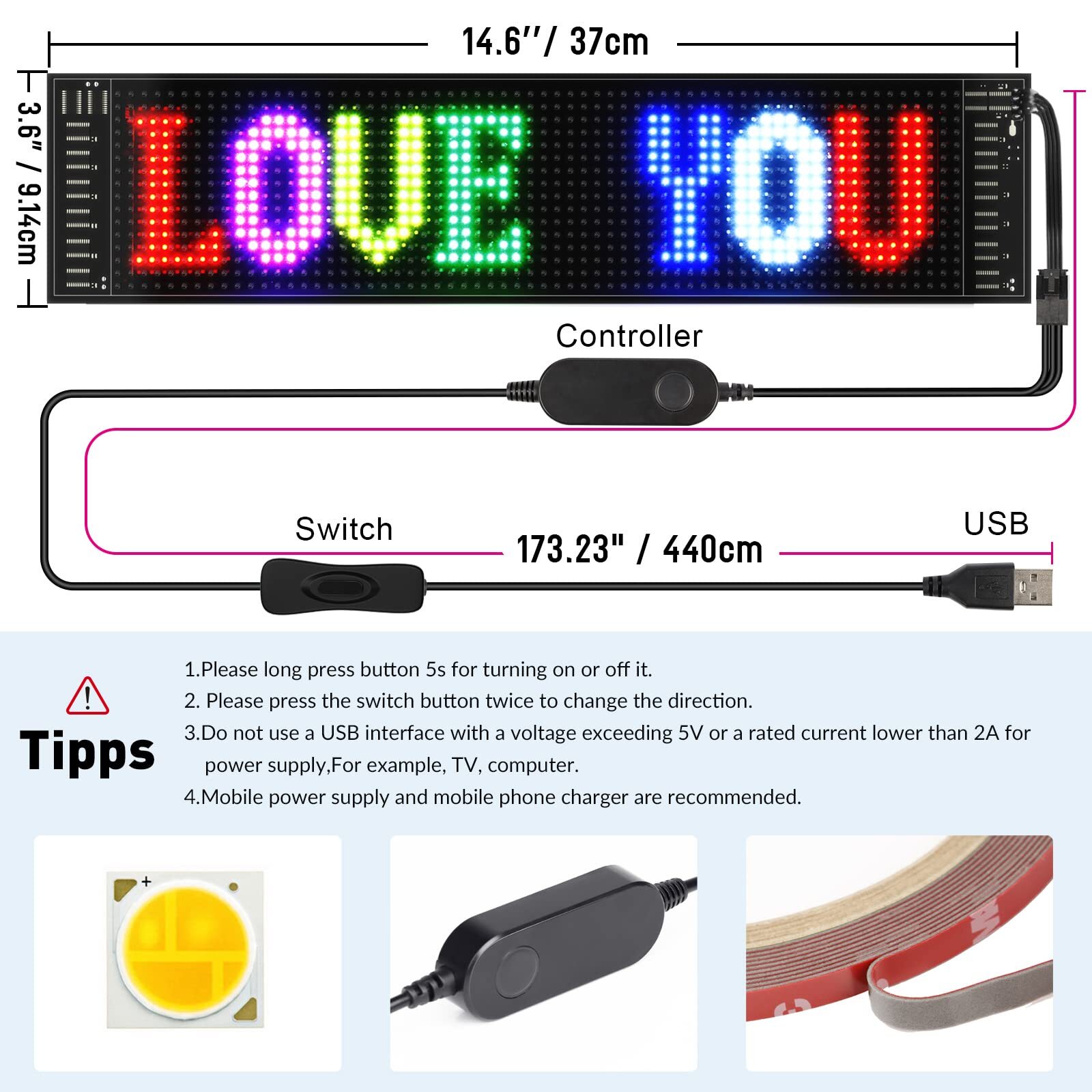 Programmable Scrolling LED Sign Flexible Bluetooth App Control for Advertising