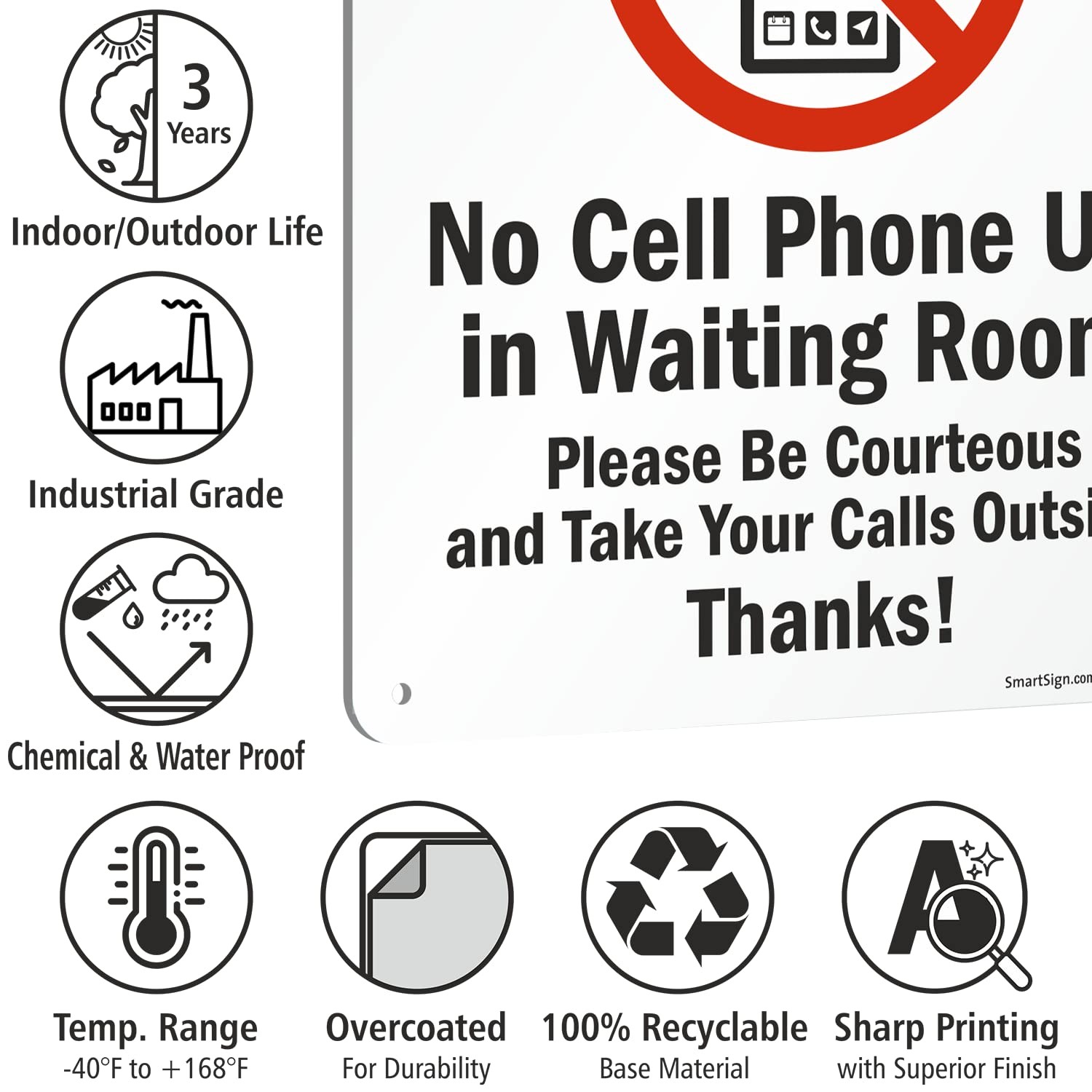 SmartSign-S-8798-Pl-14 Notice No Cell Phone Use Waiting Room Sign 10″ x 14″