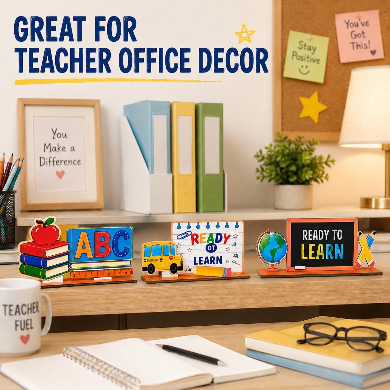 3Pcs Back to School Decorations, Wooden Double Sided Table Sign Set, First Da…