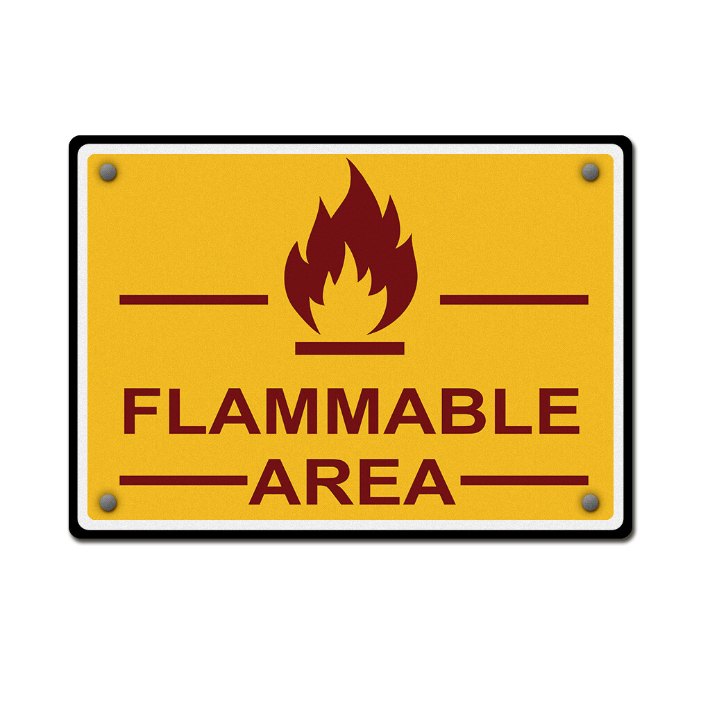 Horizontal Metal Sign Flammable Area Orange Clean Fire Hazard Labels