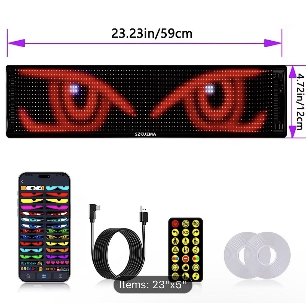 Multi-Color LED advertising Display Sign 23.23×4.72in Wireless Custom Animation