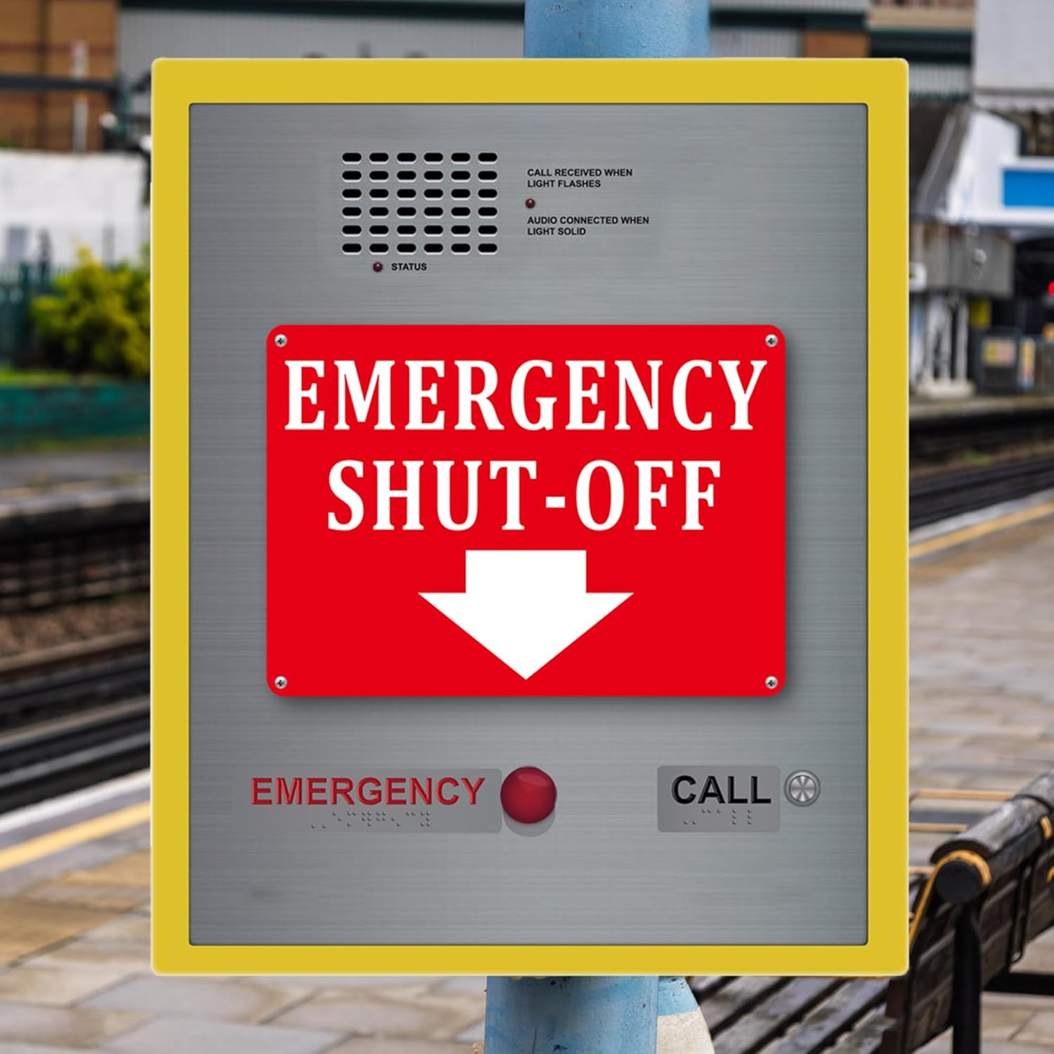 (2 Pack) Aluminum Emergency Shut-Off Sign, Emergency Shut-Off Signs with Down Ar