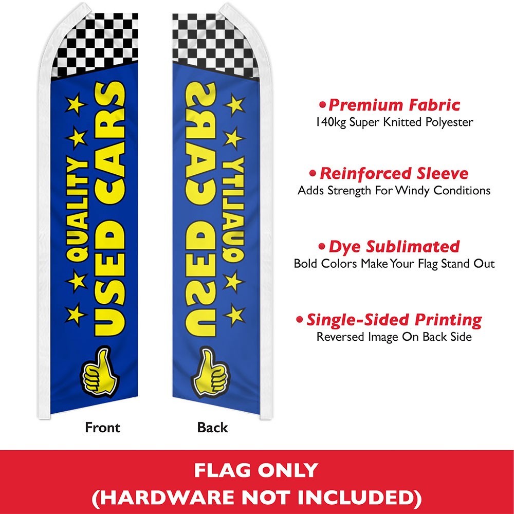 Quality Used Cars (Blue) Swooper Advertising Banner Flag for UsedAuto Dealership
