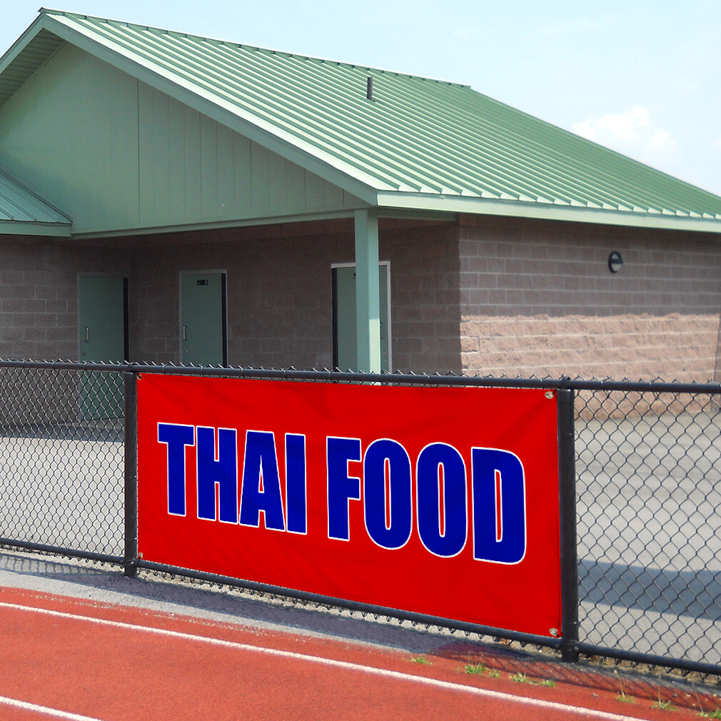 Vinyl Banner Multiple Sizes Thai Food (Red Blue) Food Fair Business Outdoor