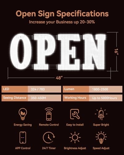 Jumbo 40″x14″ LED Open Sign with Timer & Remote – Dynamic Light Modes for Storef