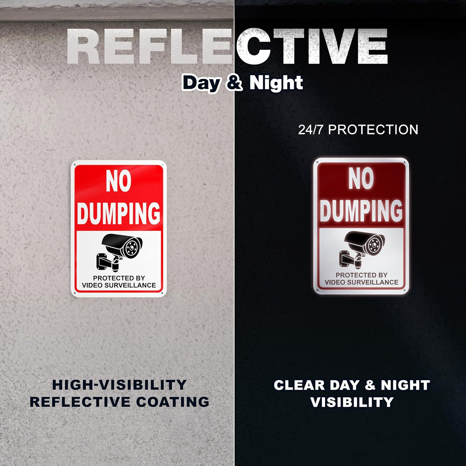 2 PC No Dumping Signs, Reflective 7 x 10 Aluminum No Littering Signs with Video