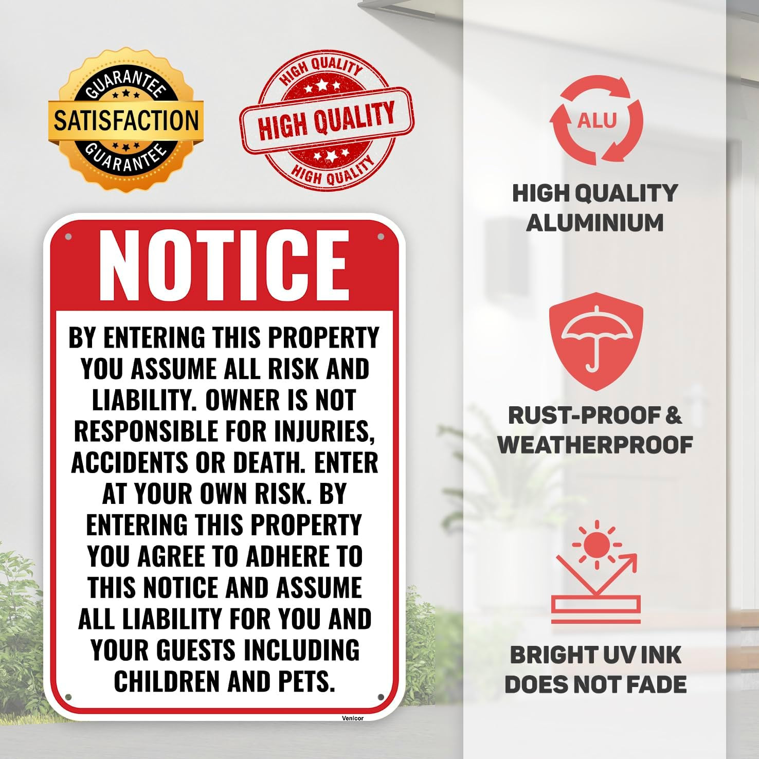 Enter At Own Risk Sign Aluminum Liability Warning Sign 14×10 Property & Business