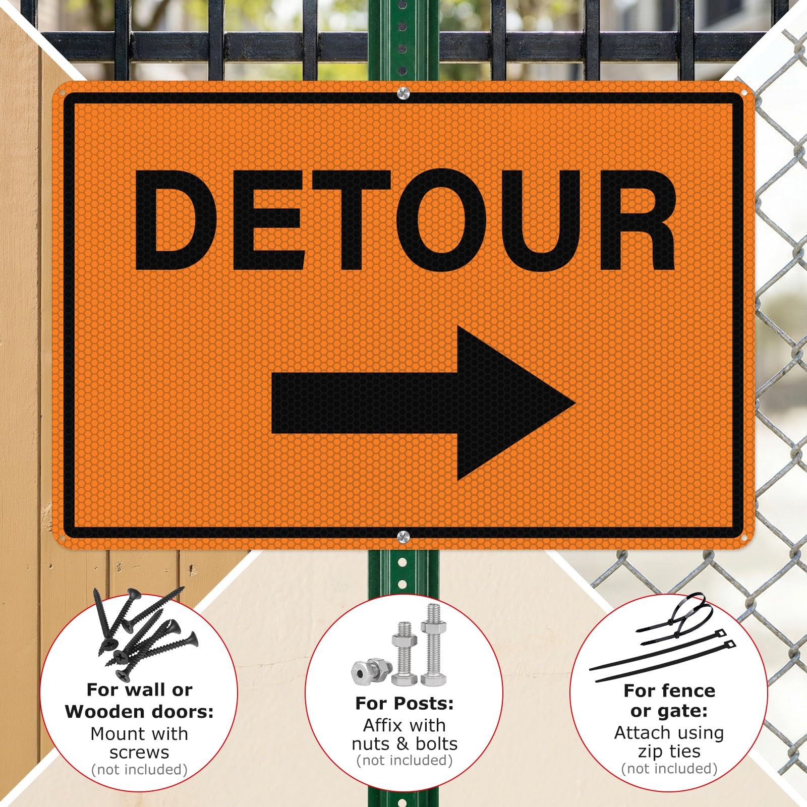 2 Pack 12×18 Inch Reflective Aluminum Detour With Right Arrow Traffic Sign
