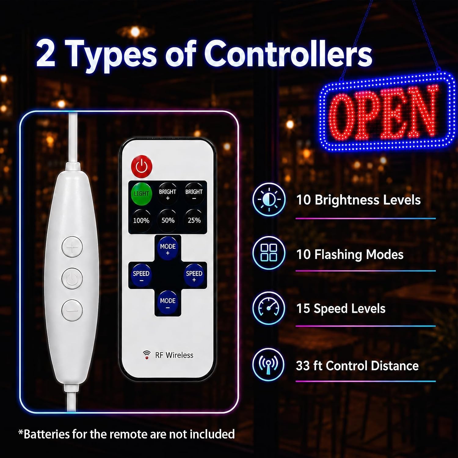 LED Open Signs for Business, High-Brightness Open Sign with Remote Control, 16.5
