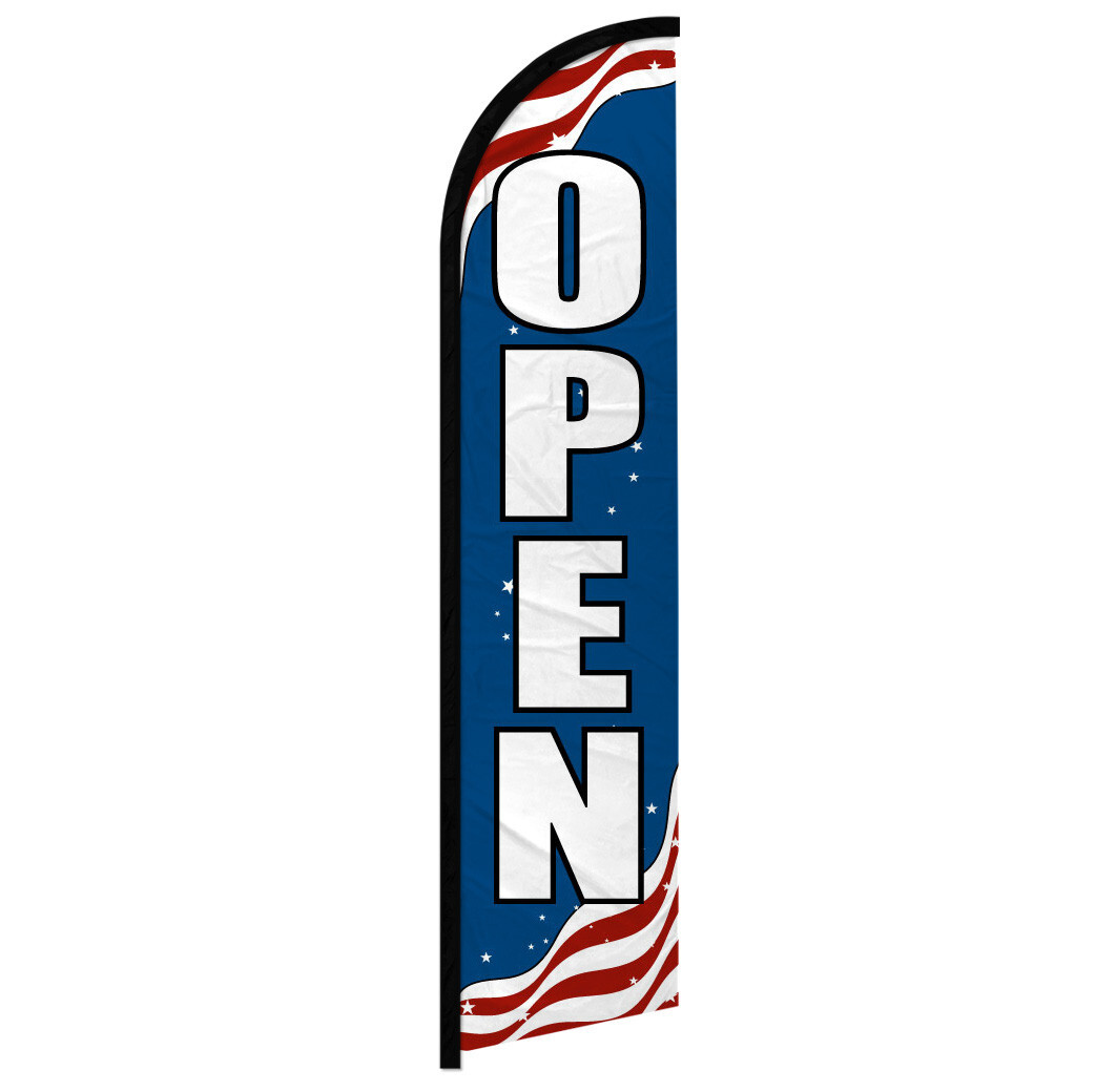 Open Windless Advertising Swooper Flag Open Welcome Sign Patriotic