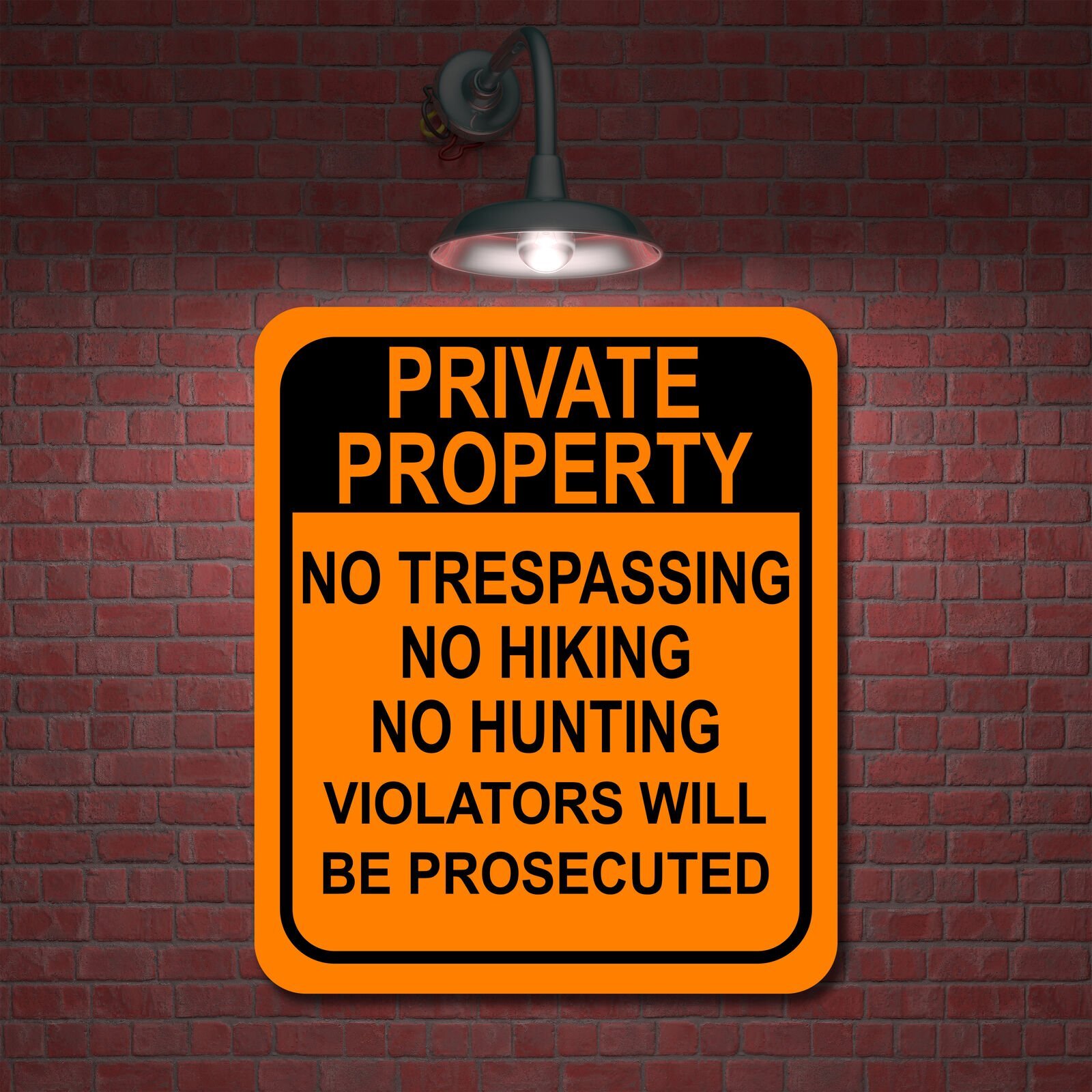 PRIVATE PROPERTY NO TRESPASSING HIKING HUNTING ORANGE Aluminum Composite Sign