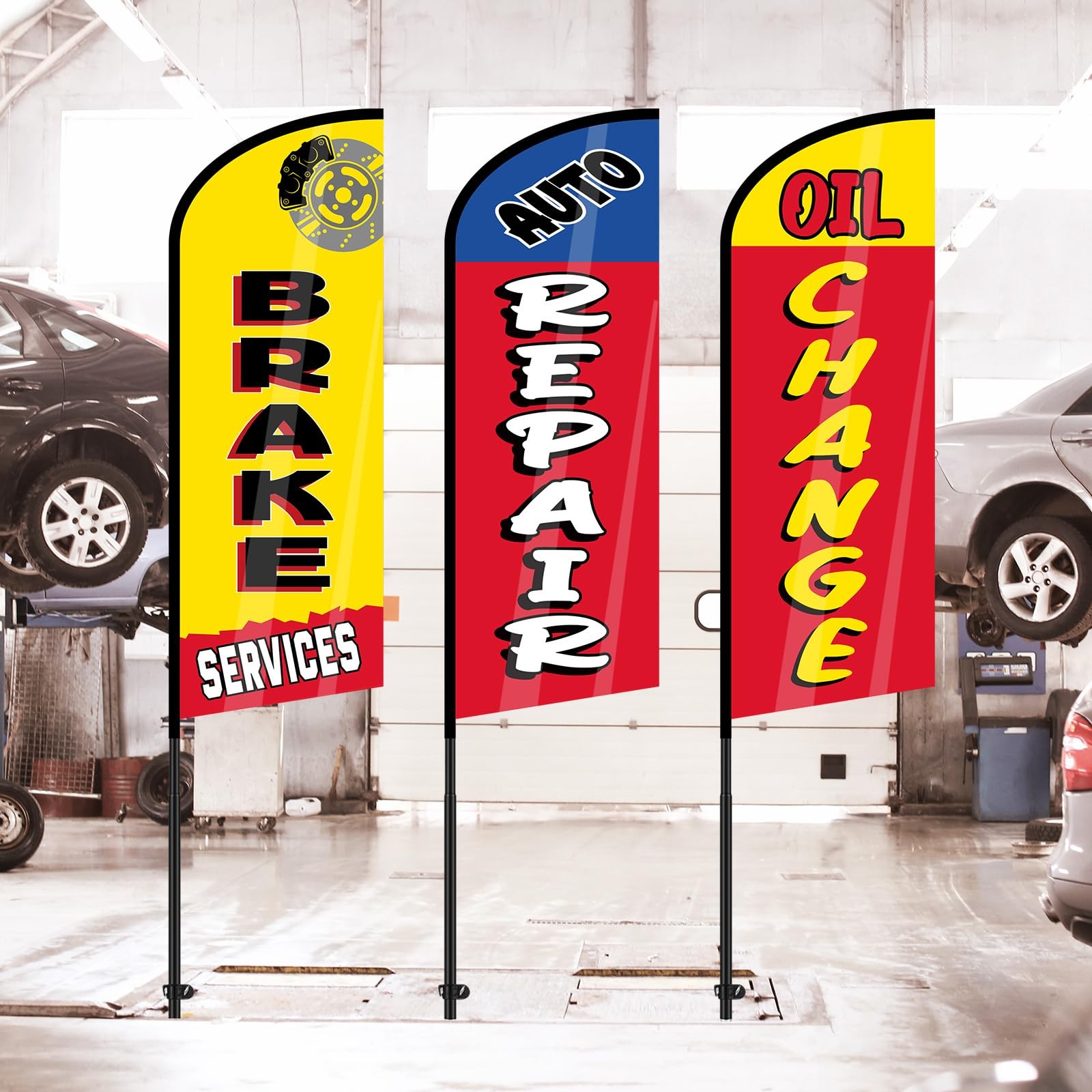 3 Sets Auto Repair Feather Flag with Pole Kit 7 ft Large Advertising Flags fo…