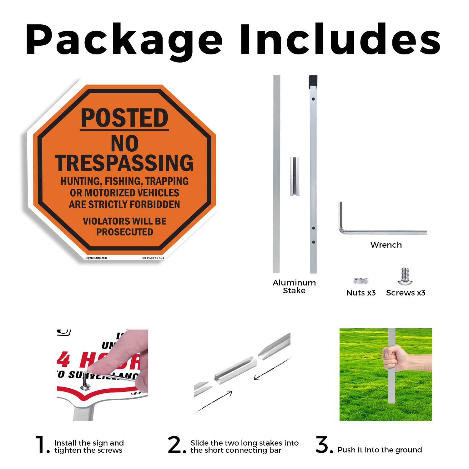 Posted No Trespassing Hunting, Fi Octagon Sign With Stake Weather Resistant