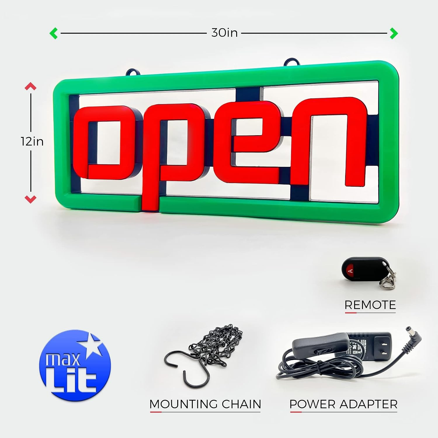 [New 2025] Jumbo 30” X 13” Ultra Bright LED Neon Open Sign — Remote Controlle