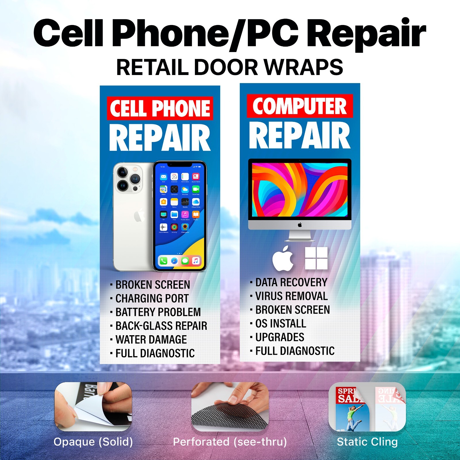 Cell Phone Computer Repair Retail Door Window Wraps iPhone sign poster banner