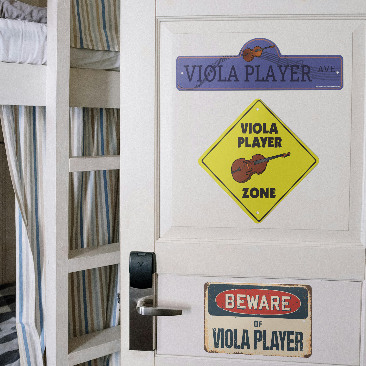 Viola Player (3 Pack) Plastic Street Sign Crossing Warning Vintage Rustic Beware