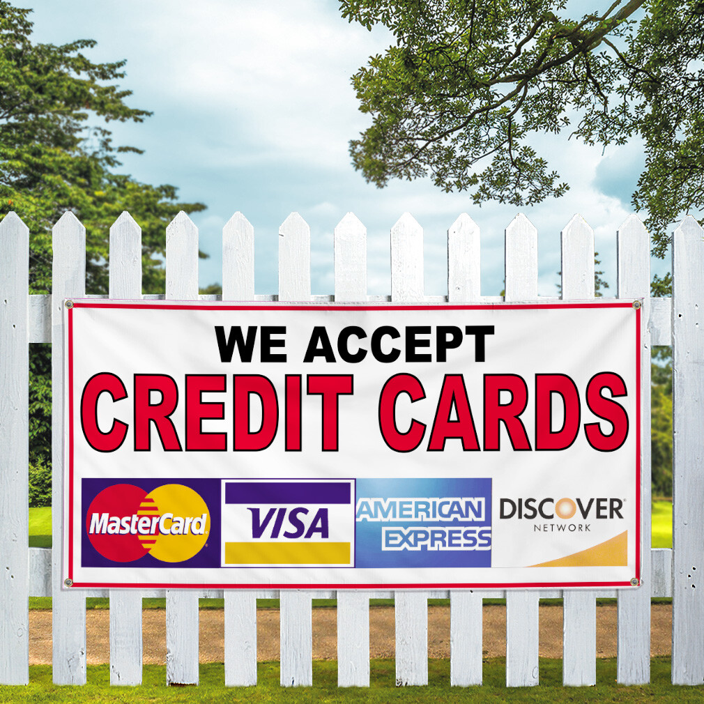 Vinyl Banner Multiple Sizes We Accept Credit Cards Restaurant Cafe Bar A Outdoor