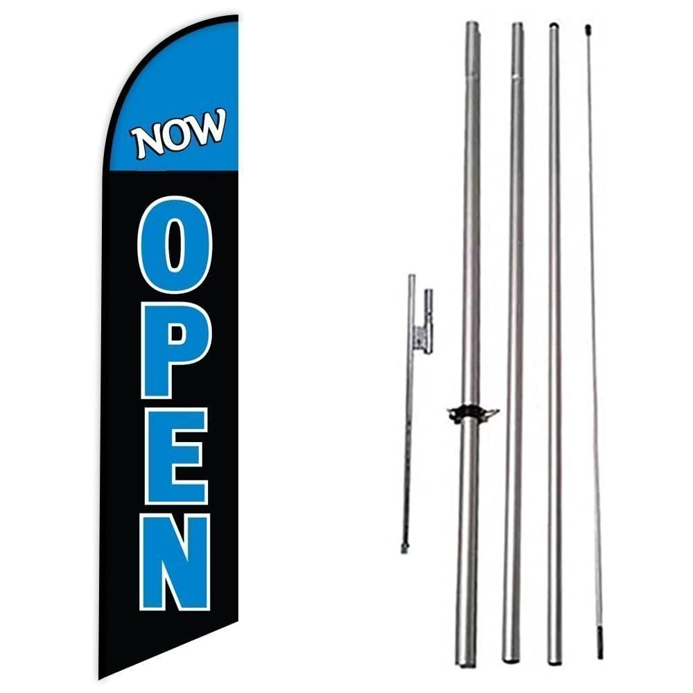 Now Open Advertising Feather Banner Swooper Flag Sign with Flag Pole Kit and…