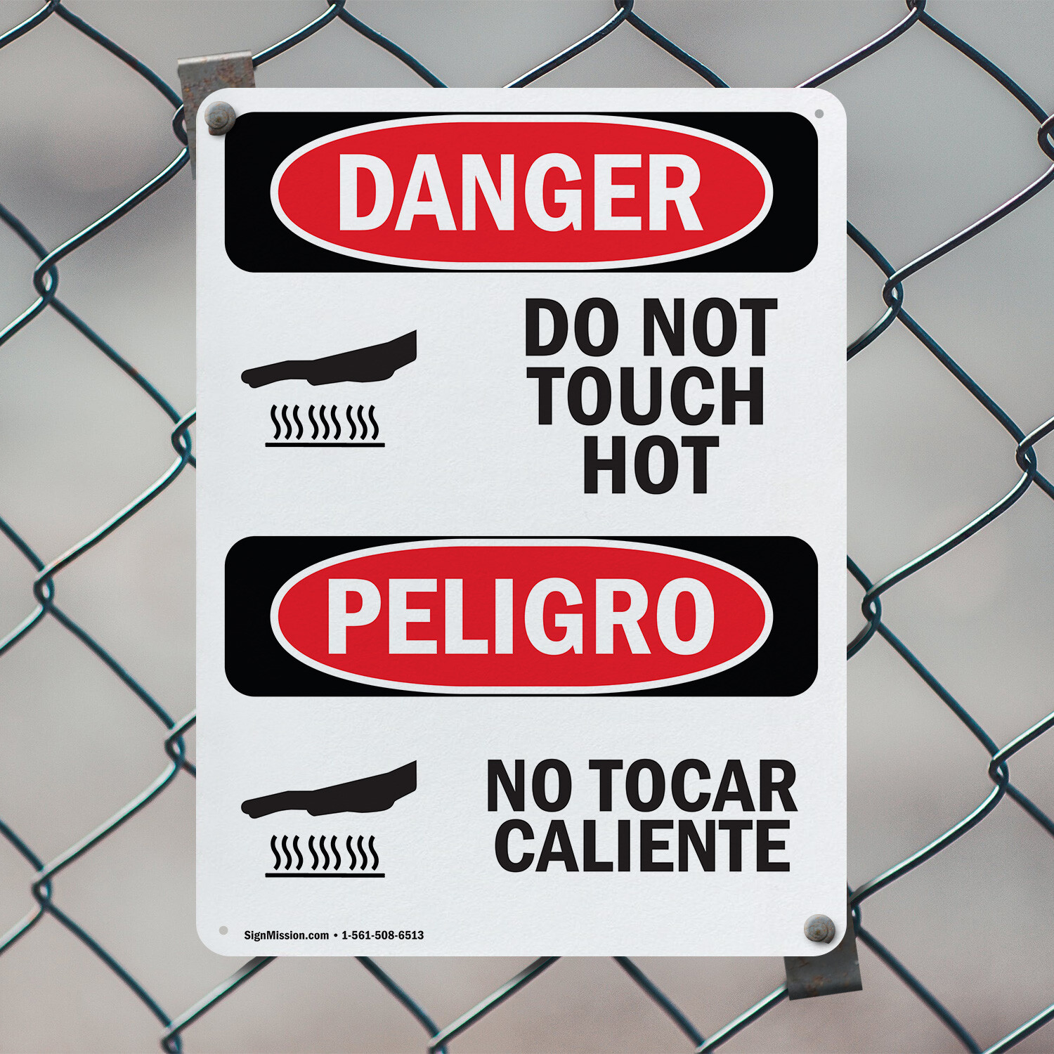(2 Pack) Do Not Touch Hot Bilingual OSHA Danger Sign Decal Metal Plastic