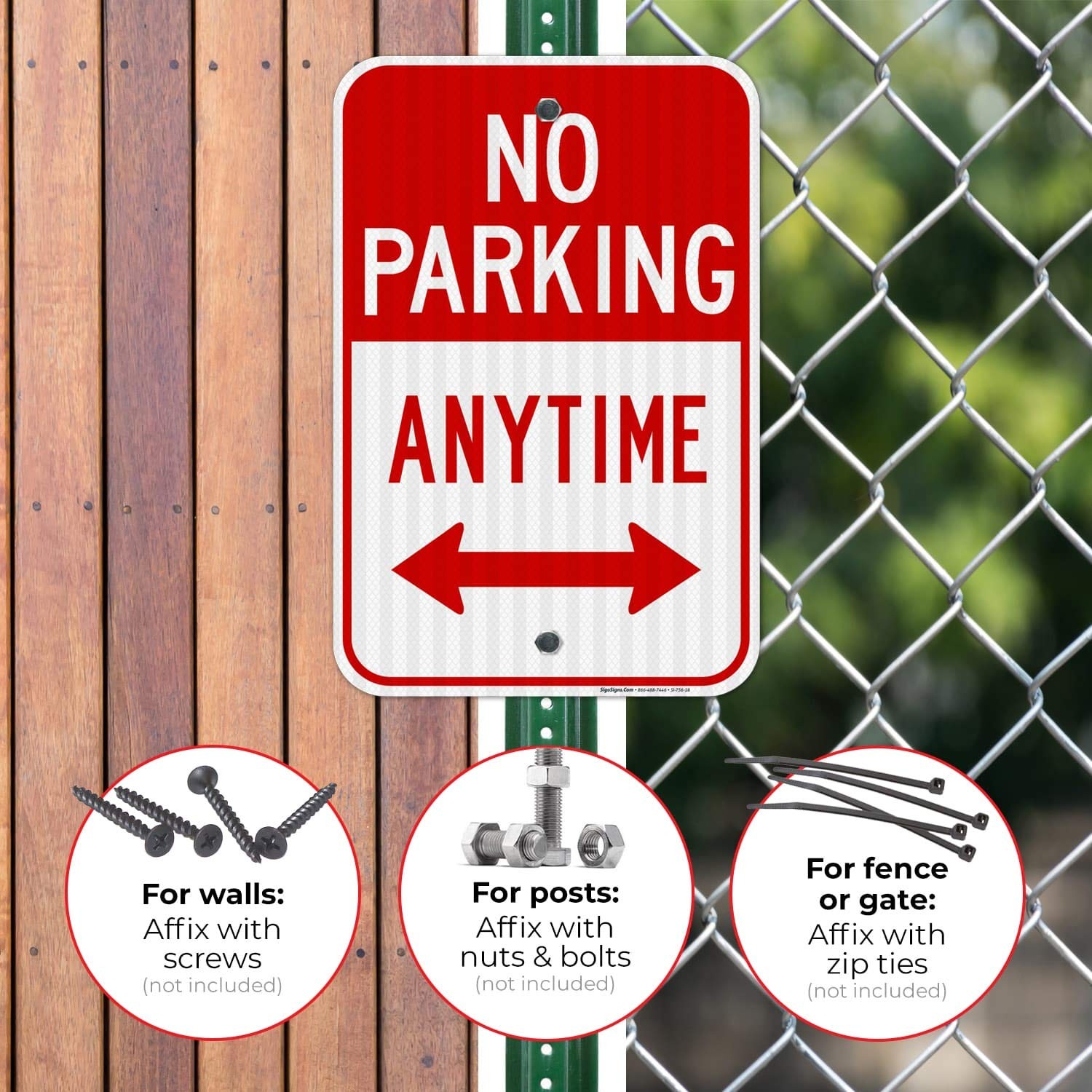 No Parking Anytime Sign, with Arrows 12×18 Inches, 3M EGP Reflective .063 Alu…