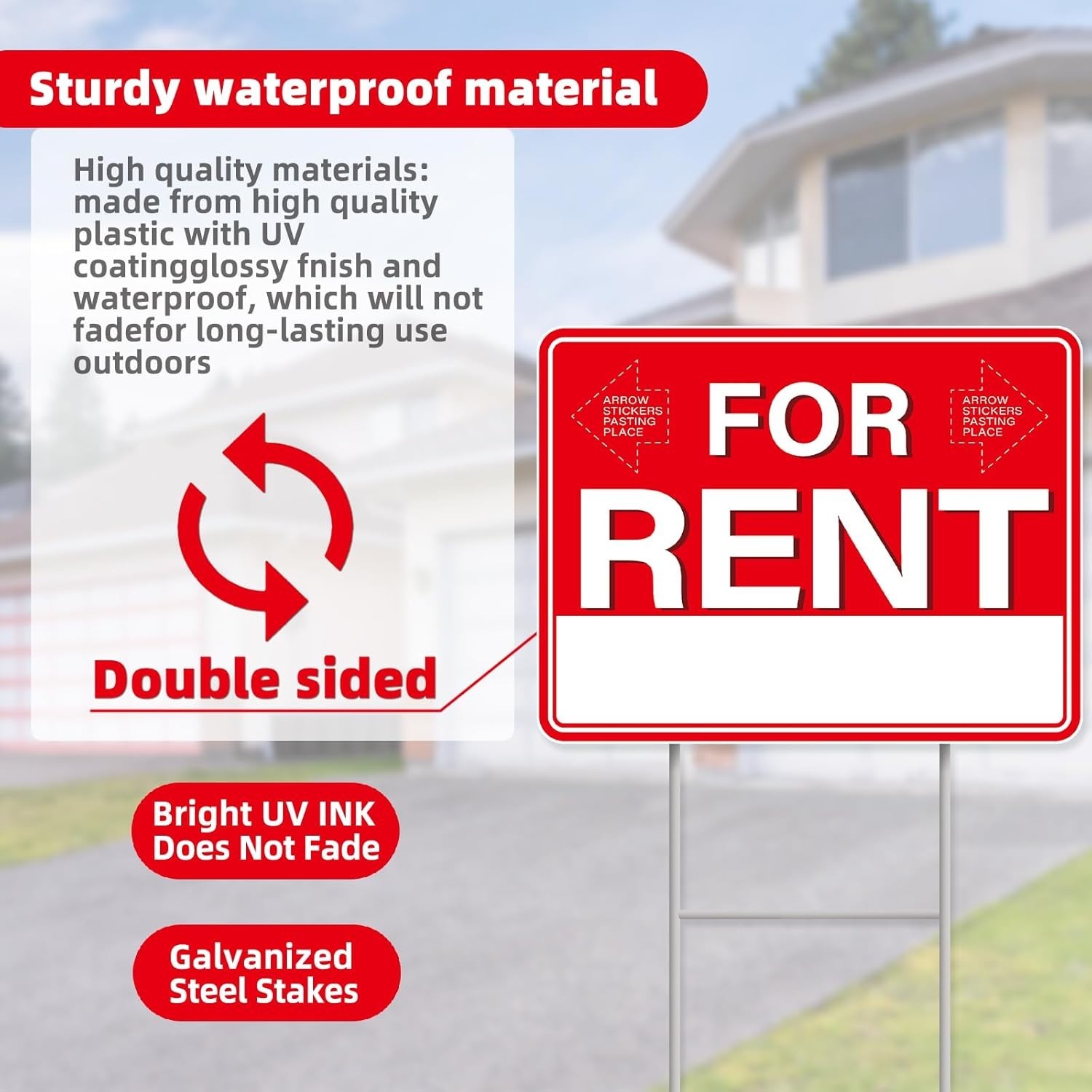 GXGGUS For Rent Signs with Stakes,1 PCS 17″ x 13″ Double-Sided Signs, H-Metal
