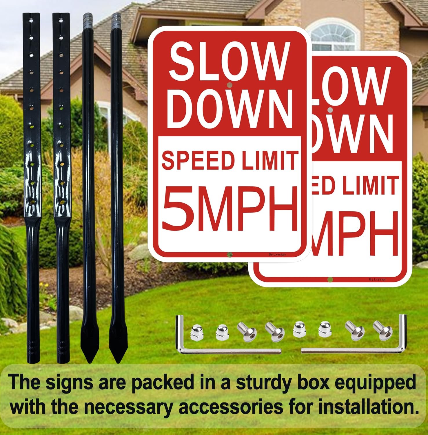 2 Pack Slow Down Speed Limit 5 MPH Sign 36 Inch Metal Stakes Aluminum Tool