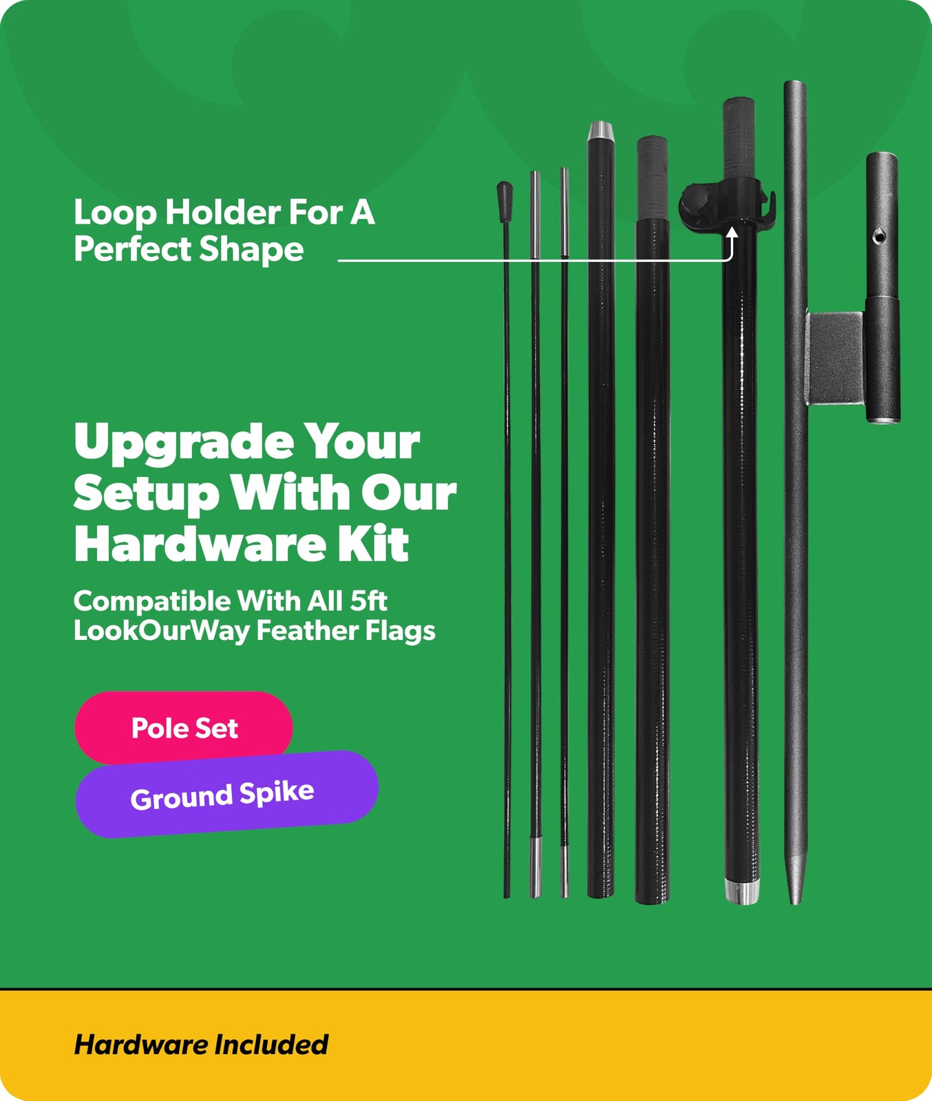 Lookourway Feather Flag Pole Kit – 7 Feet Tall Advertising Flag Banner