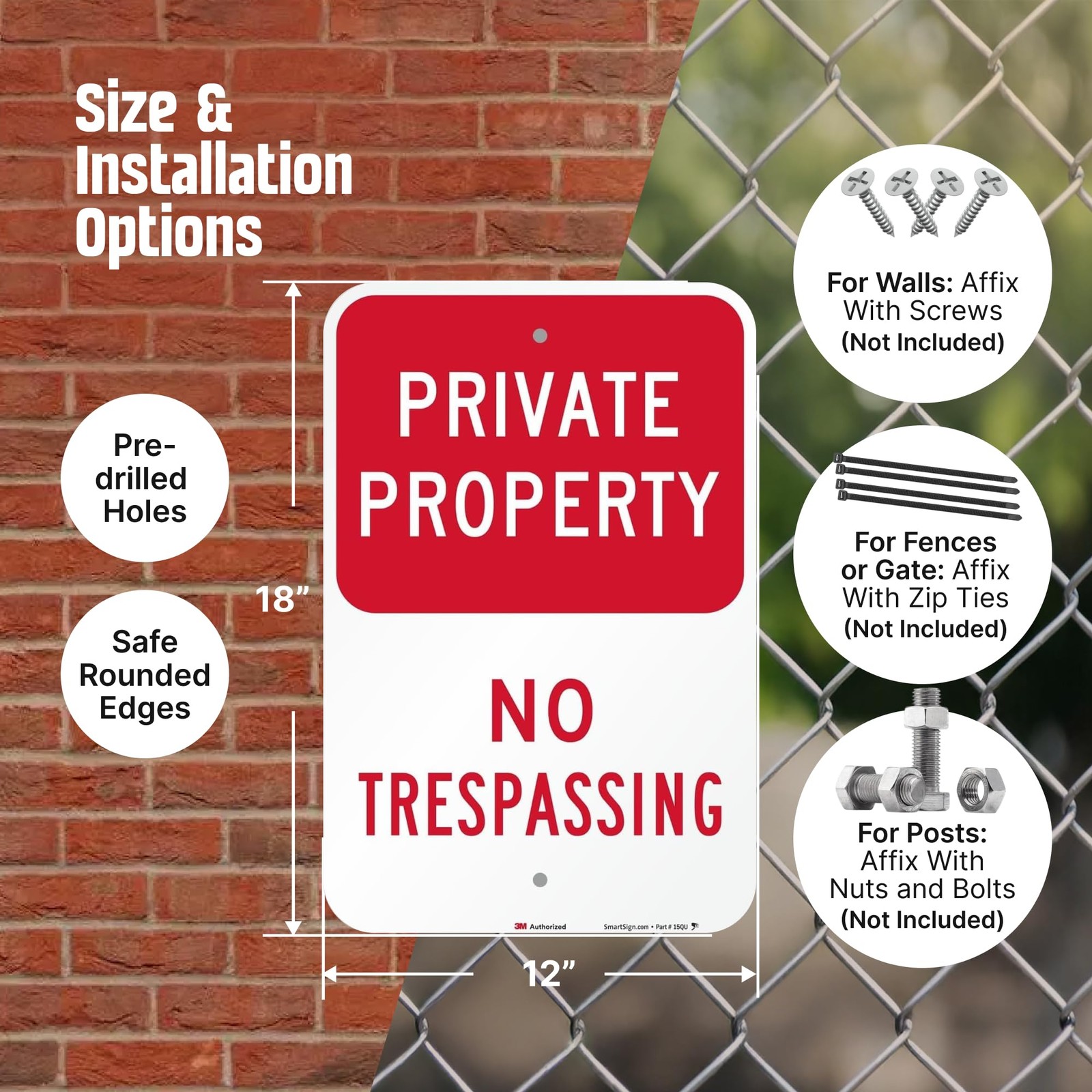 No Trespassing Sign Private Property 12×18 Red White 2 Pack Aluminum Composite