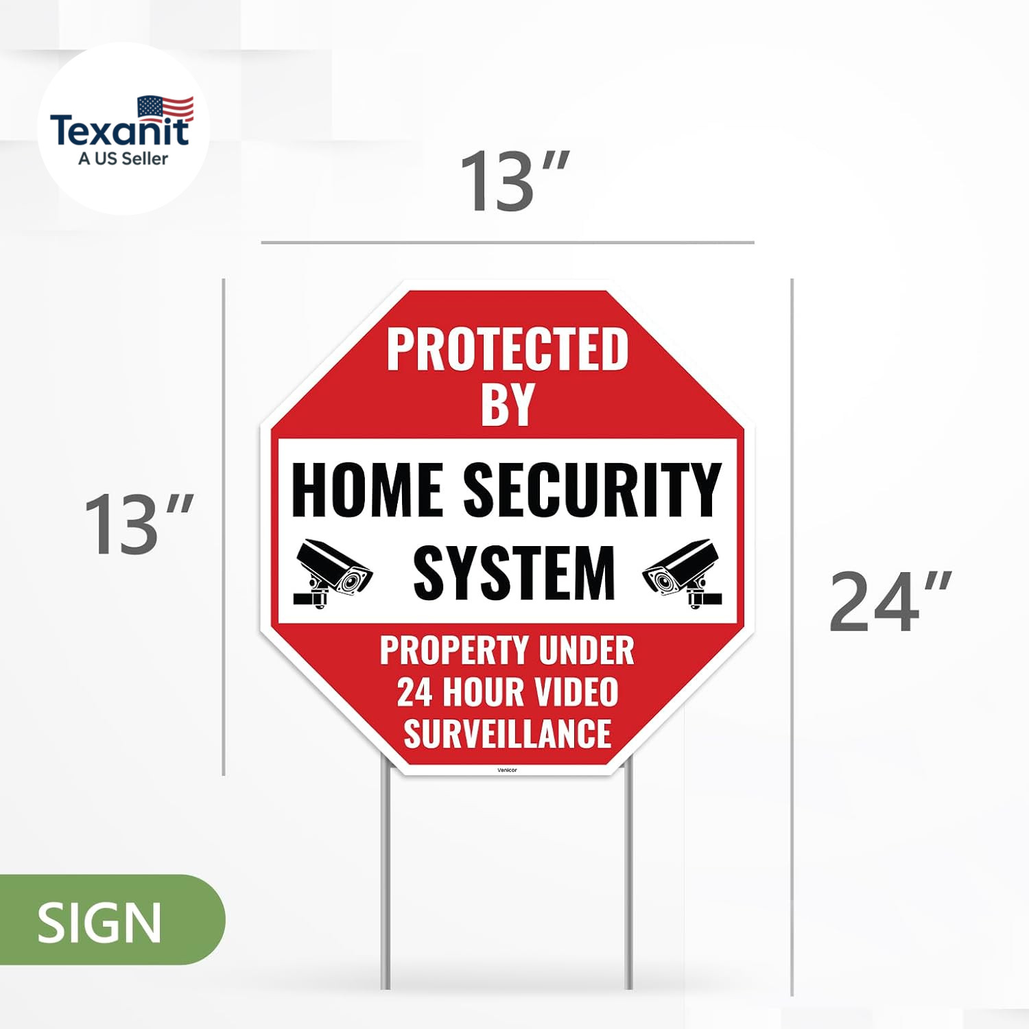 2PC 24 Home Security Signs with Stakes, 13″X13″ – Corrugated Plastic – Protected