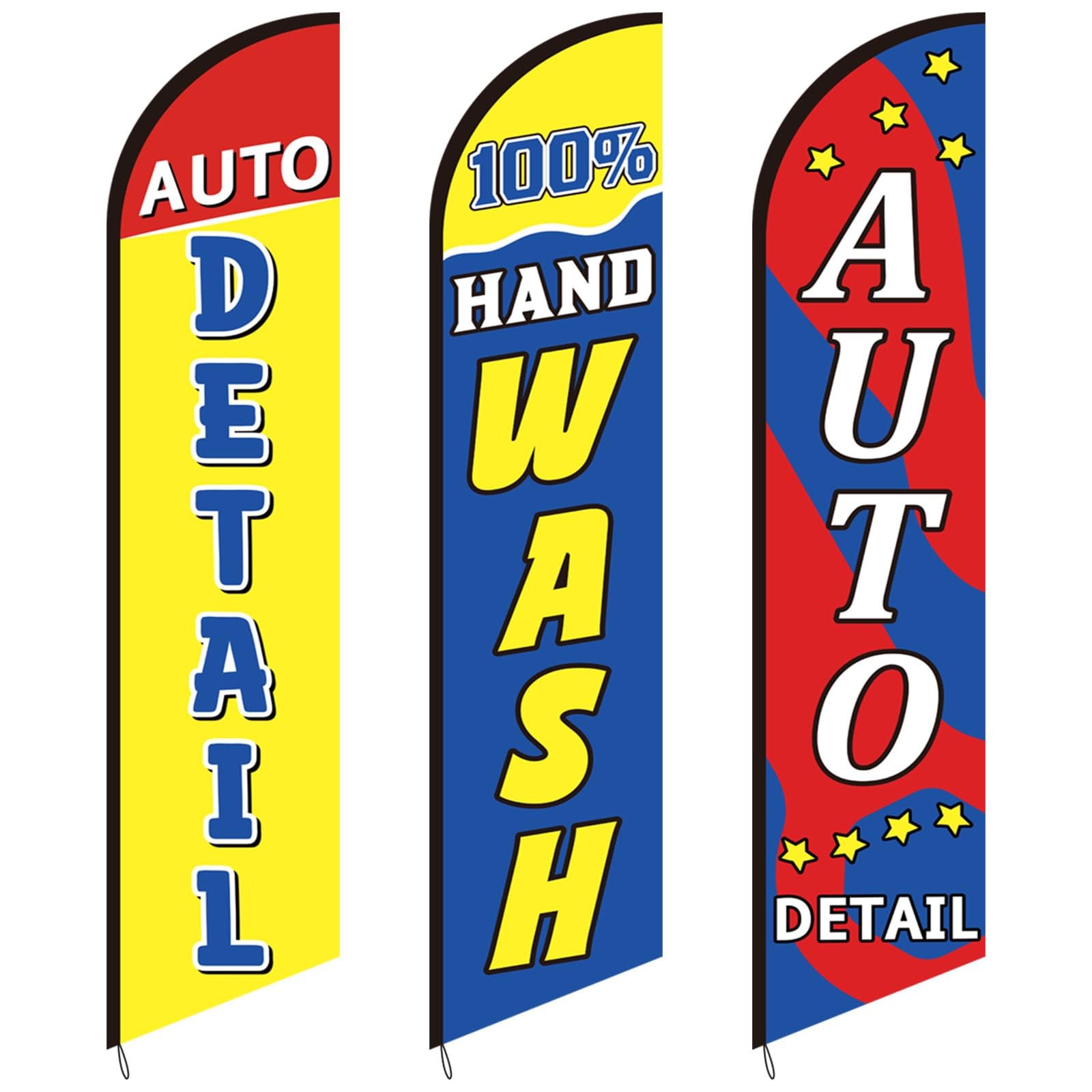 3 Pack Car Wash Sign Feather Flag 12 x 2.5 ft Auto Detail Hand Wash Windless …