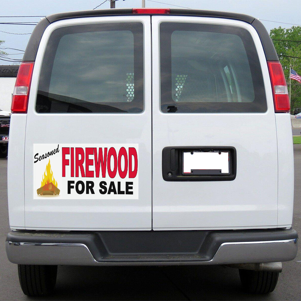 Car Magnet Set of 2 Firewood for Sale Red Black B Industrial Sign