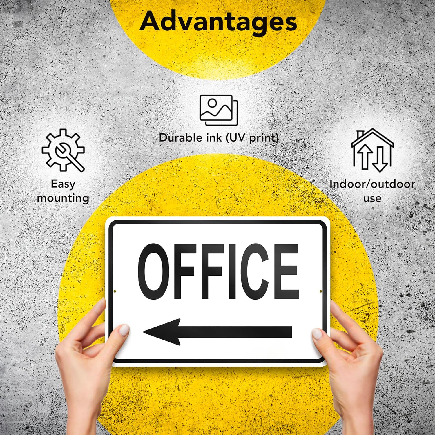 Office Sign with Left Arrow, 8X12 Reflective Aluminum Office Door Signs, UV Prot