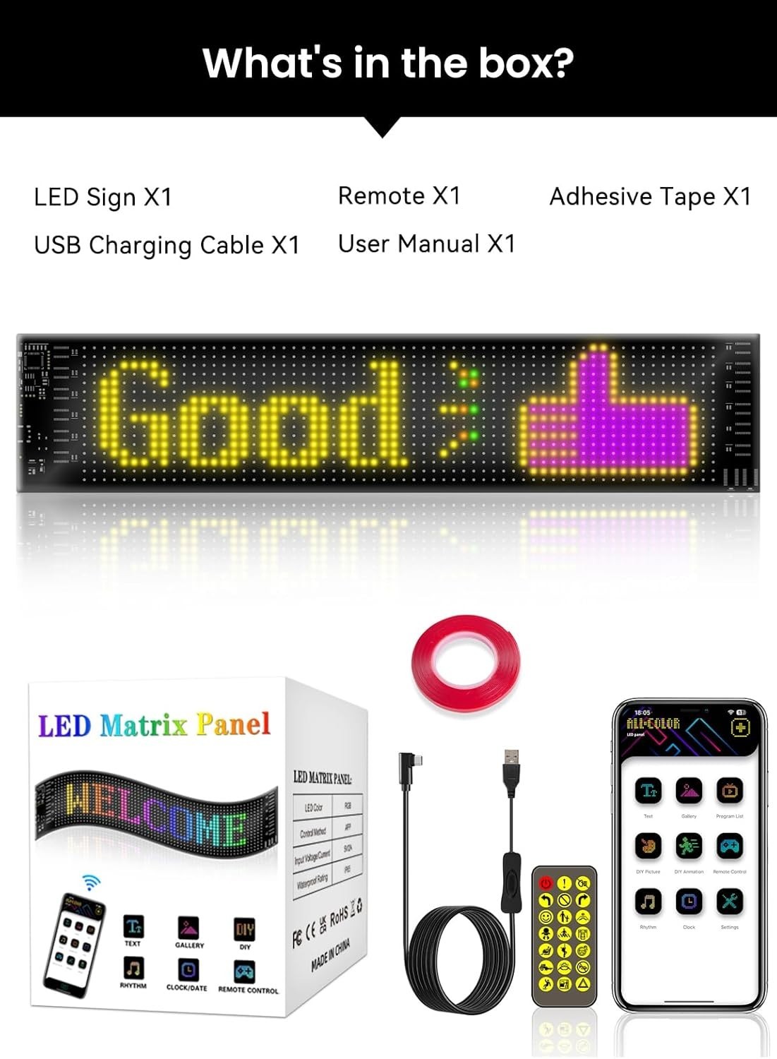 Vibrant Multi-Color LED Matrix Display for Bar & Store | APP & Remote Controlled