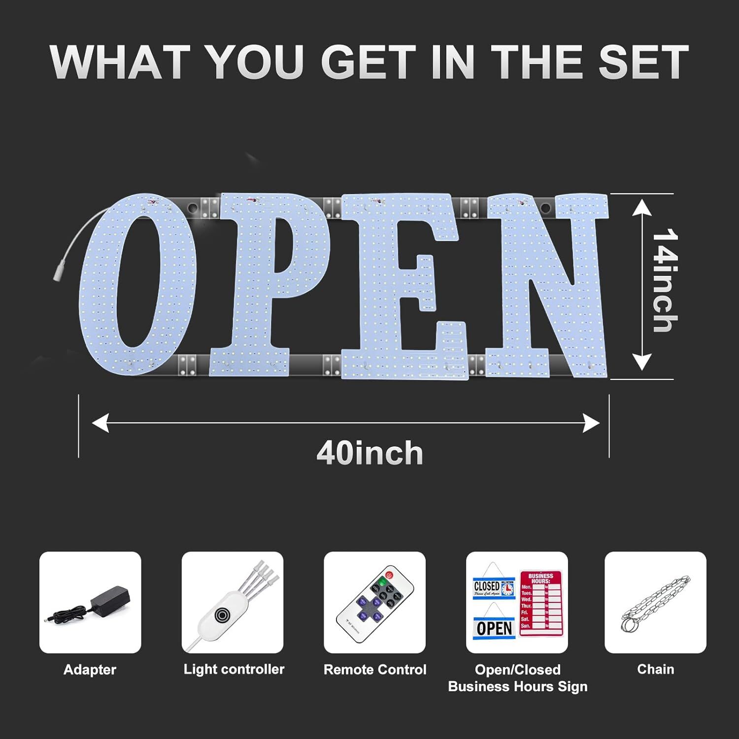 40″x14″ Extra Large LED Open Signs for Business, Unique Design Super Bright Open