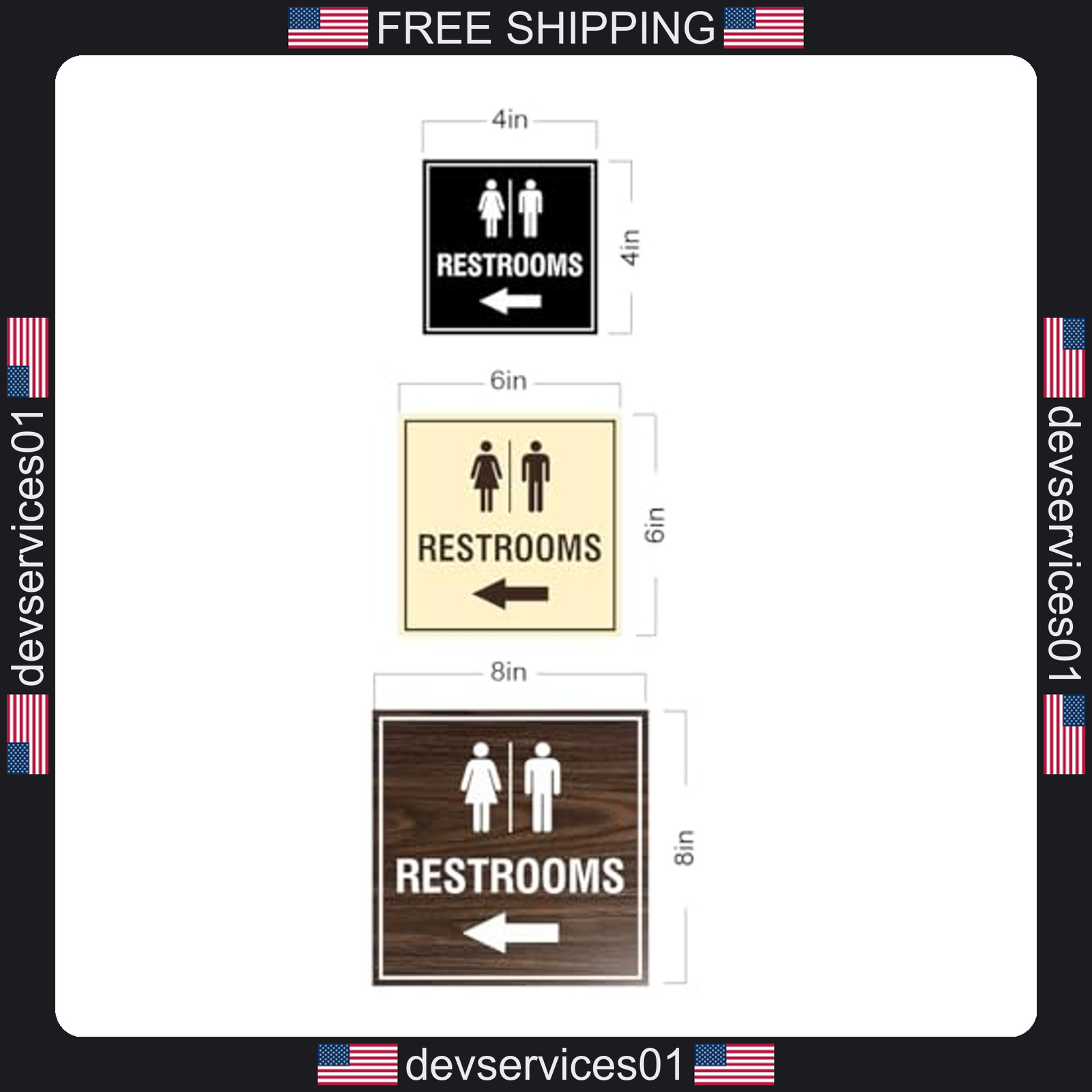 1 Pack Restroom Sign with Adhesive Tape Brushed Silver Plastic