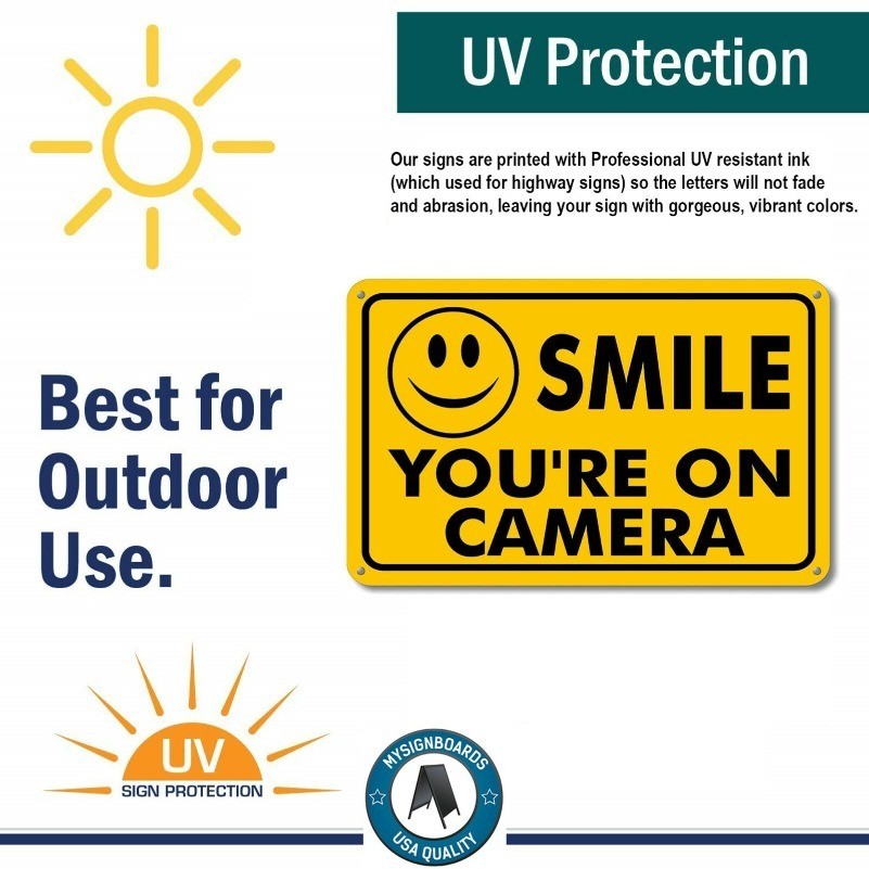 Smile You’re on Camera Warning Sign 8×12 Waterproof Yellow Metal Security