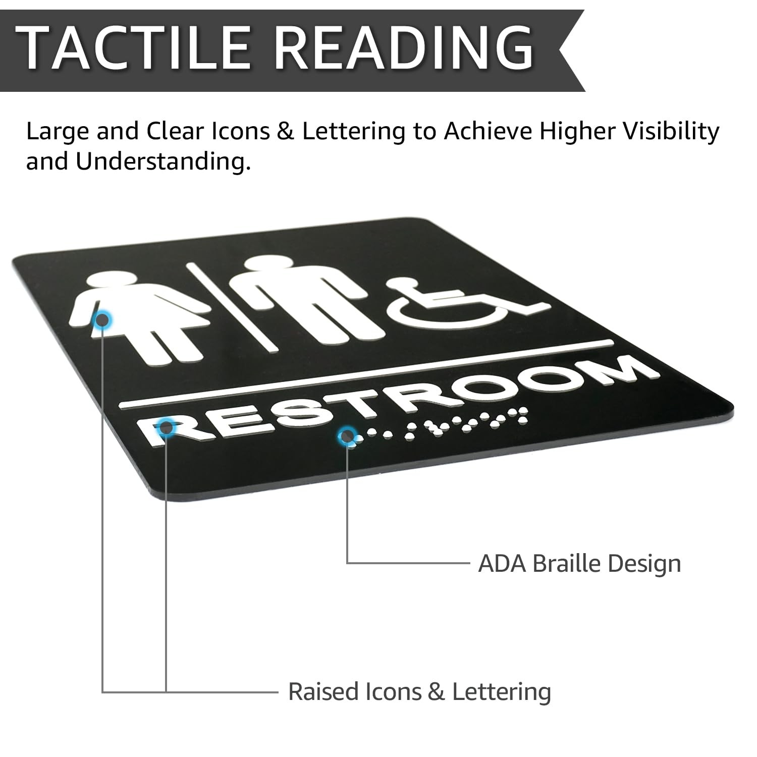 ADA Braille Unisex Bathroom Signs,9 x 6 Inches Restroom Signs with -Adhesive …