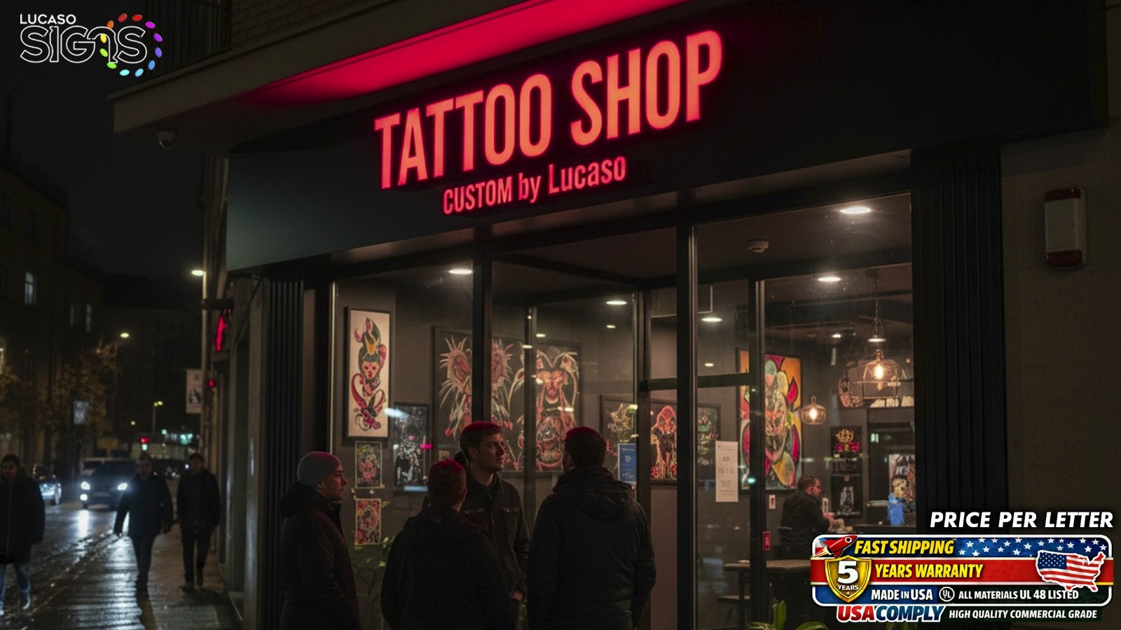 TATTOO Storefront Sign Outdoor LED Illuminated custom sizes and font style