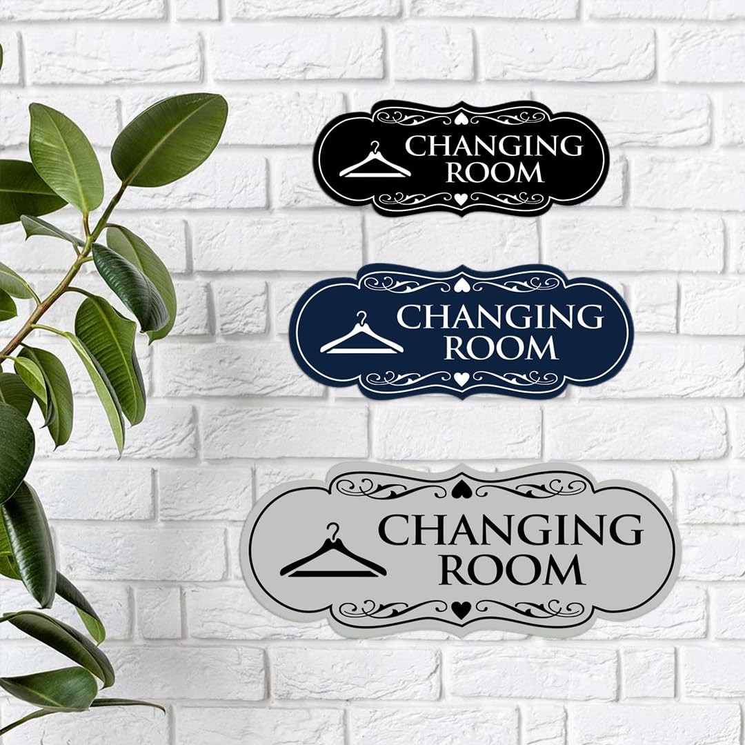 Designer Changing Room Sign Walnut Large Adhesive Tape Mount Flat Surface