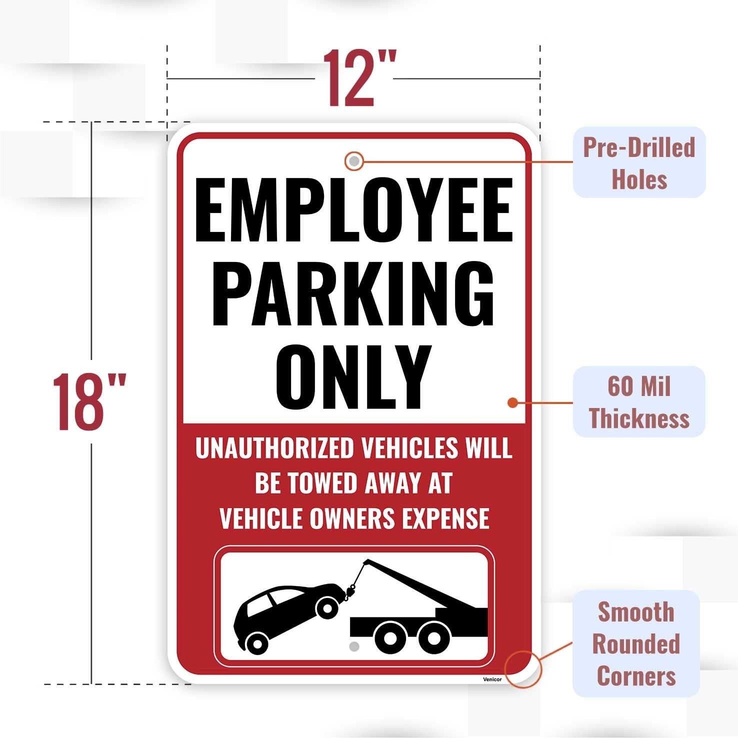 2PC Employee Parking Sign, 18 x 12 Inches – Aluminum – Staff Parking Only Sign
