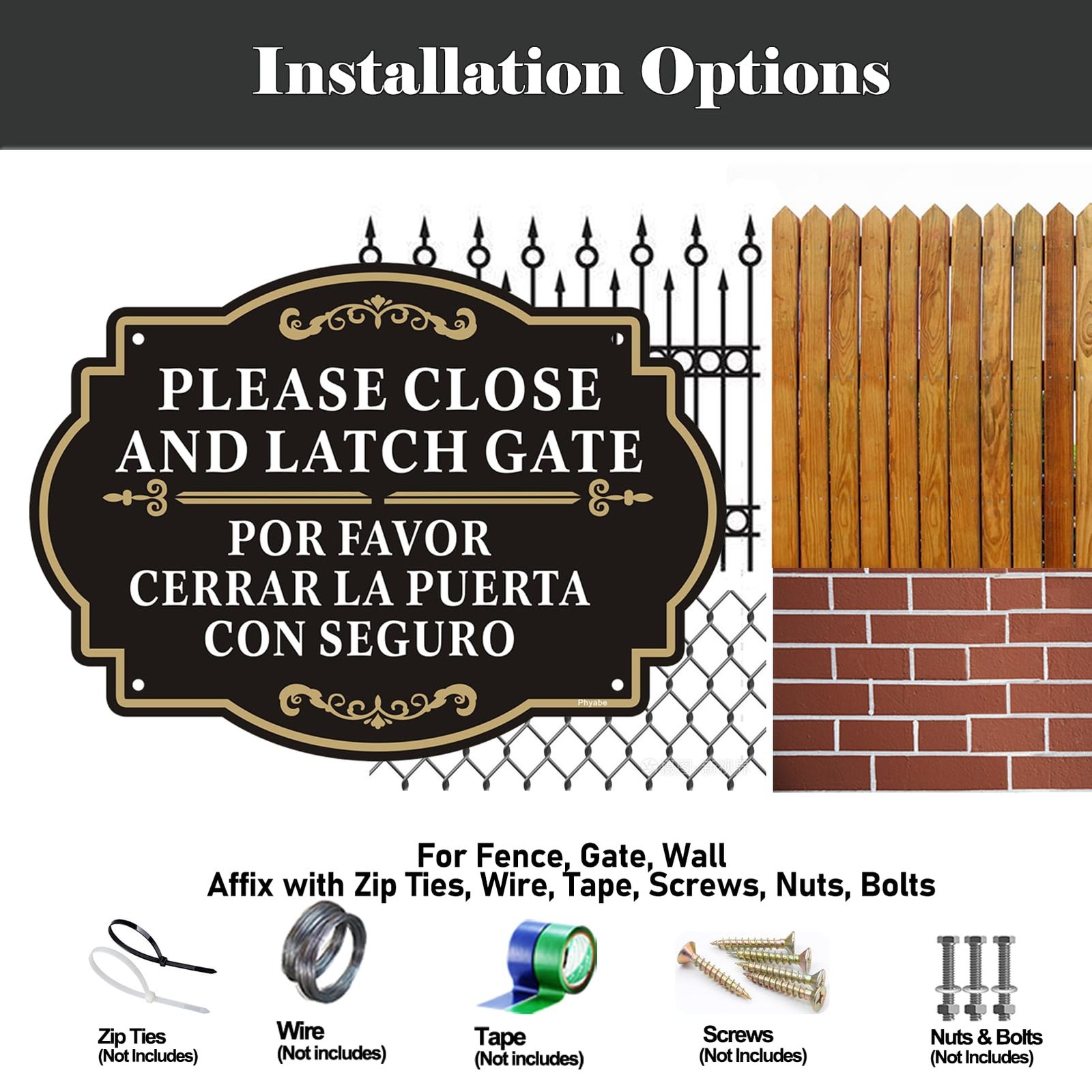 2 Pack 10×7 In Bilingual English Spanish Close Latch Gate Aluminum Metal Sign
