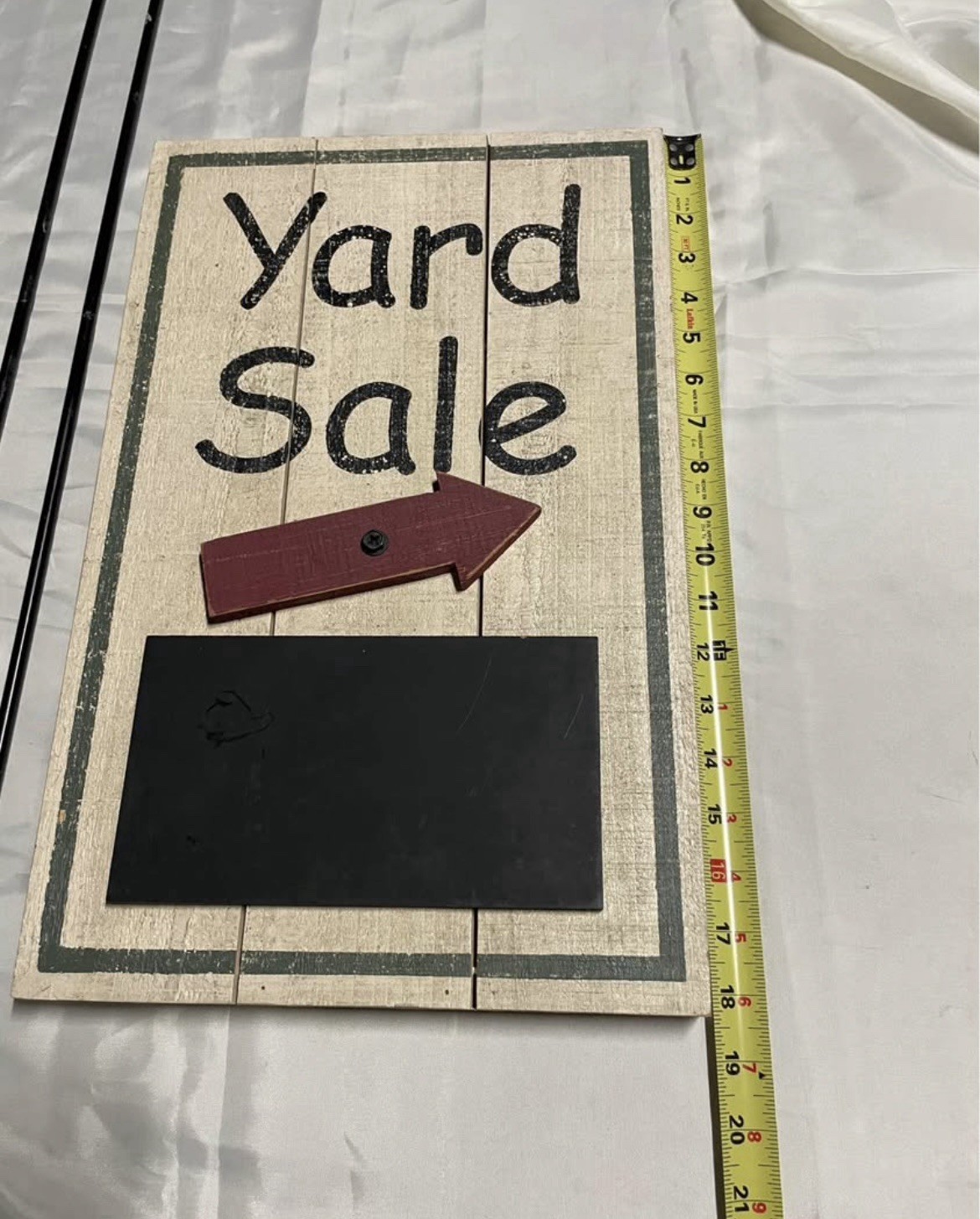 Wood Yard Sale Yard Sign w/ Chalkboard Panel & Metal Stakes, 18×12 in
