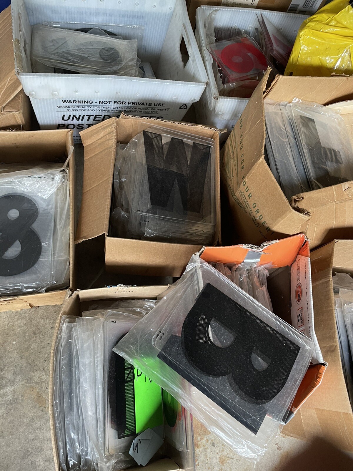10 Boxes Of Vintage Plastic Sign Letters , Nos, Etc. Few Sizes Mostly Large