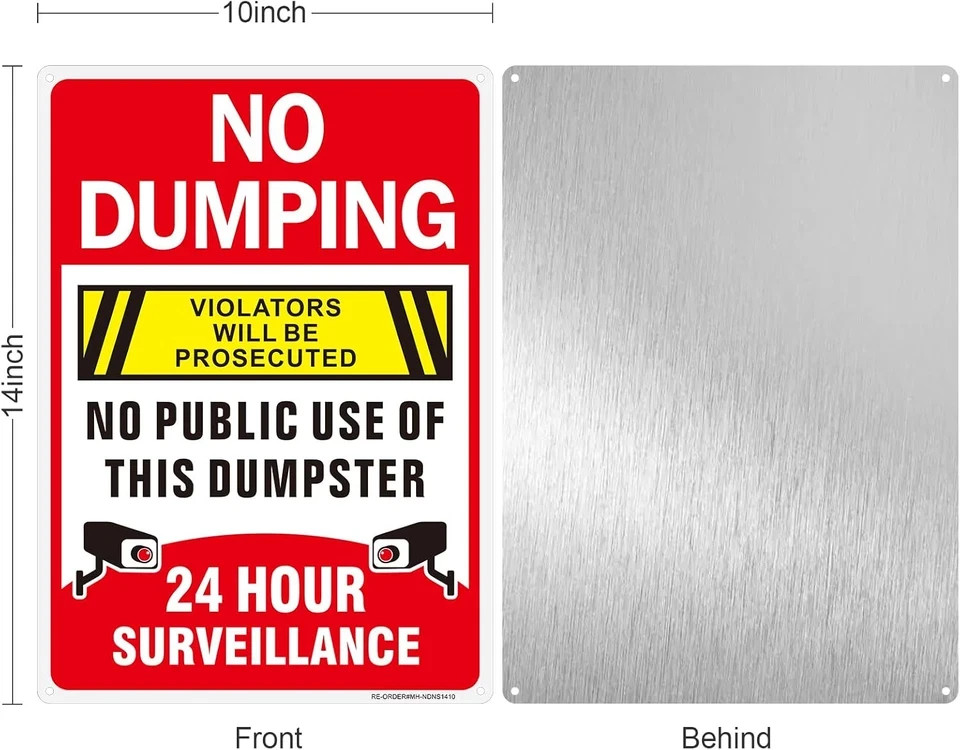 No Dumping Signs-2 Pack, 14X10Inch Aluminum No Public Use of Dumpster Sign, No I