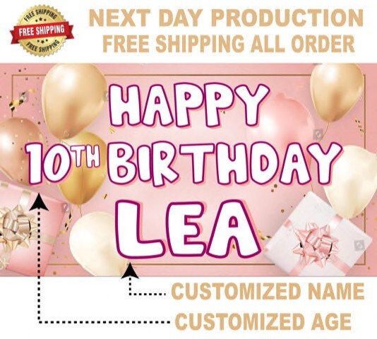 Happy Birthday Custom Vinyl Banner Personalized Name & Age Banner, 13oz Heavy