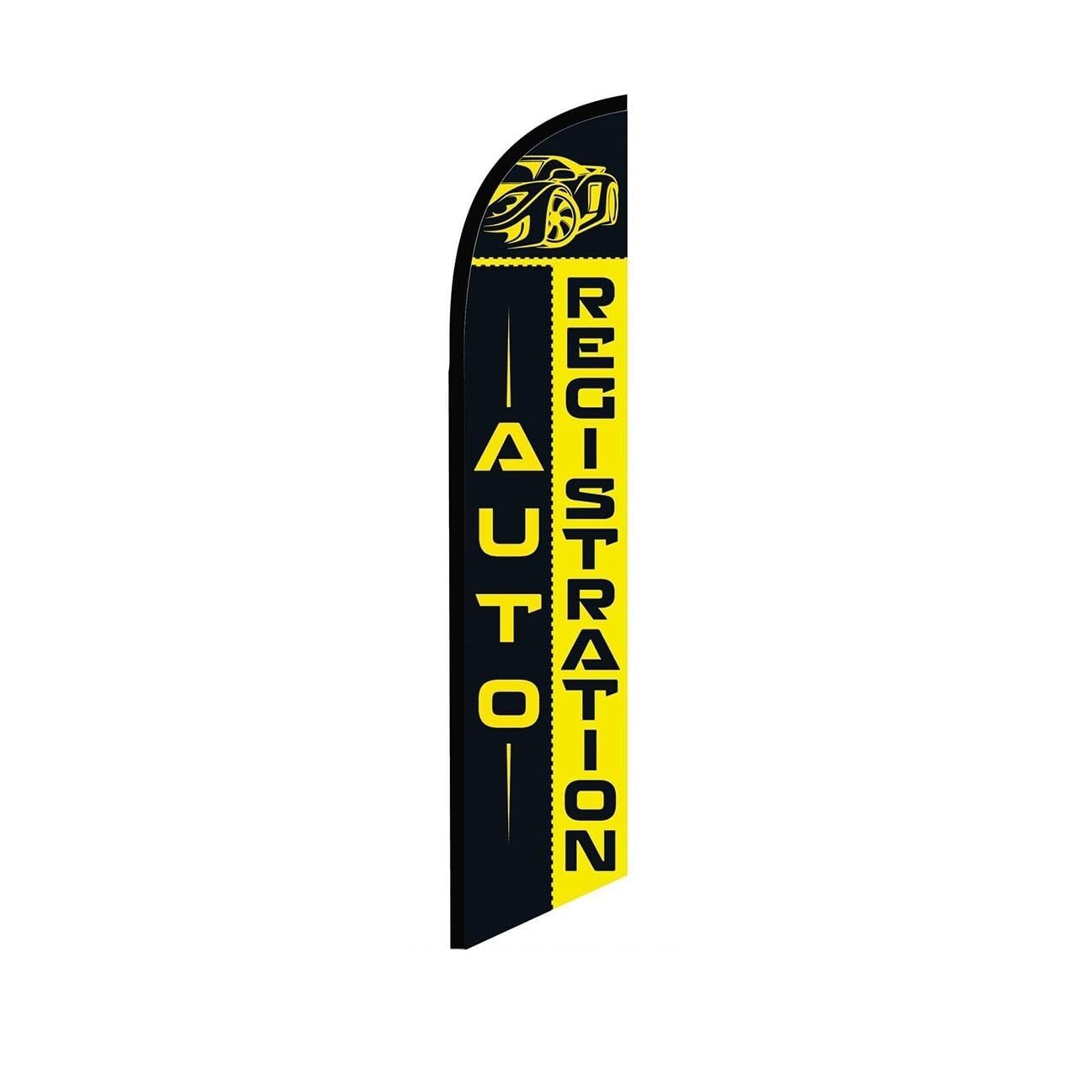 Auto Registration BlackYellow Swooper Flutter Feather Flag | 3ft W x 11.5ft Tall