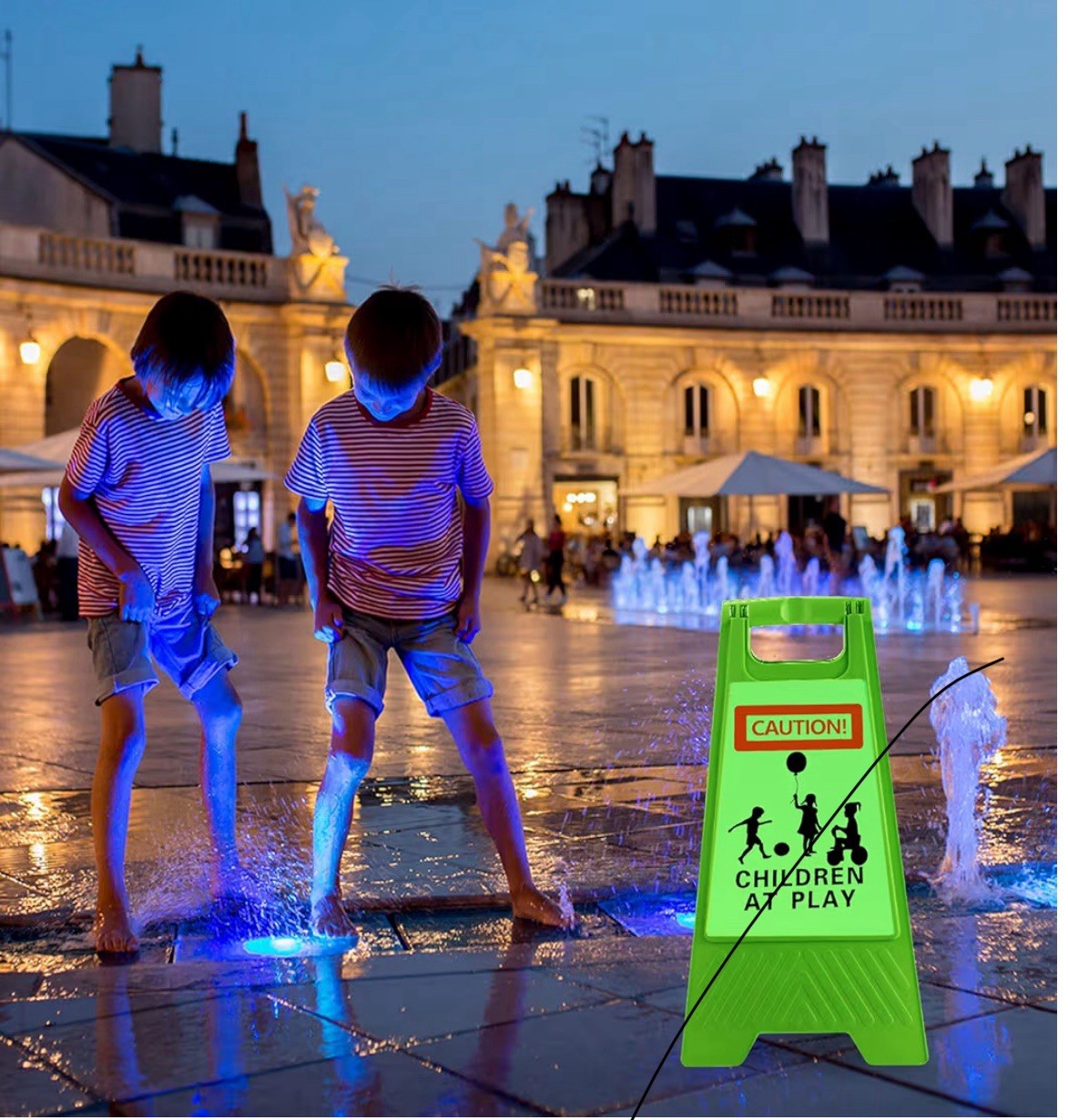 4pcs Reflective Kids at Play Sign Double Sided 24in Portable Handle Green