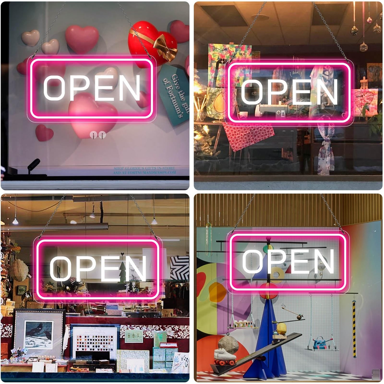 Neon Open Sign – 16”x 9” LED Sign, Super Bright Pink & White Neon Light, ON…